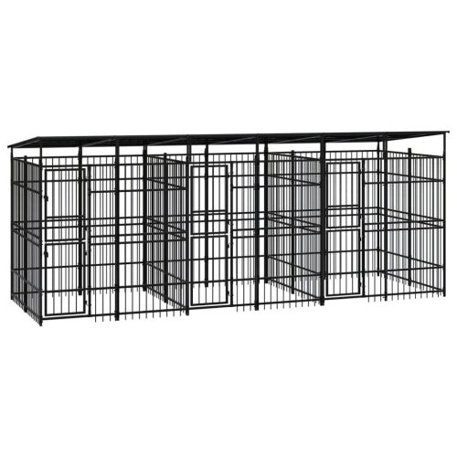 Outdoor Dog Kennel with Roof Steel 119 ftÂ²